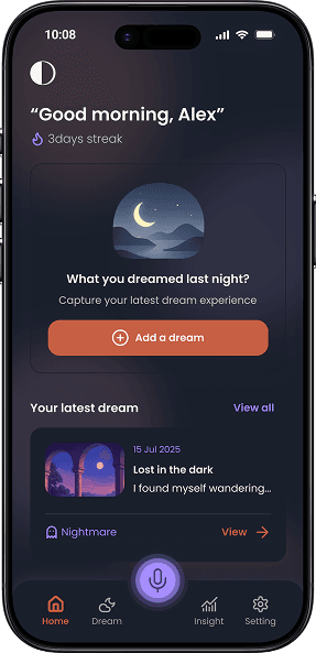 Dreamograph scientific dream analysis app interface recording dreams